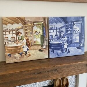 Royal Mosa Ter Steege  Blauw Hand Decorated Ceramic 6" Tiles Holland *